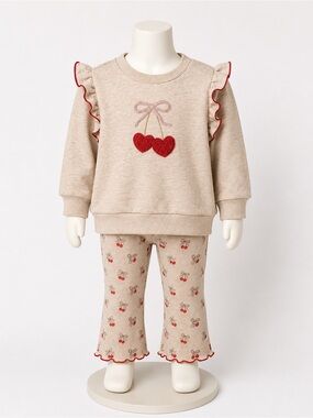 Cynthia Rowley Beige Pajama Set with Red Cherry Accents